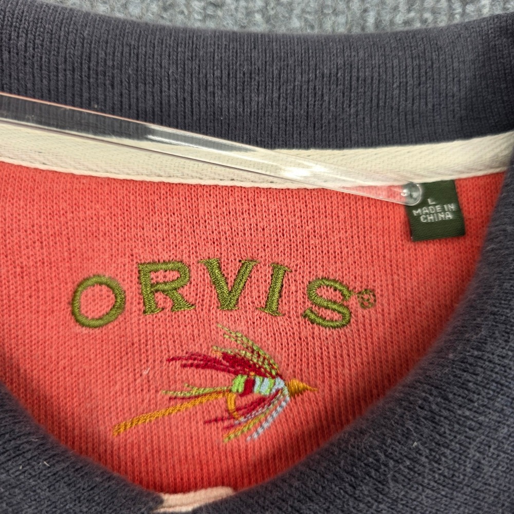Orvis Mens Large Faded Navy Blue 100% Cotton Long Sleeve Polo Sweatshirt Heavy - Picture 5 of 6